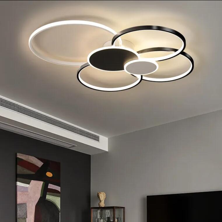 Modern Style Chandelier fixture LED Circle changeable color Ceiling Lights Acrylic Cover Iron Base Switch surface mounted