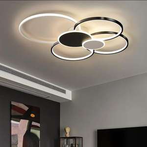 Lámpara de anillo de araña negra dorada de estilo moderno, luces de techo LED circulares, cubierta acrílica, interruptor de Base de hierro, dormitorio montado en superficie - Product Image 1