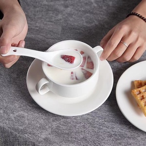 Đĩa Gốm Lạ Mắt Màu Trắng Bát Súp Bát Súp Xếp Chồng Có Tay Cầm - Product Image 2