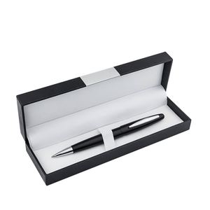 Stylo bille professionnel minimaliste en métal noir au design unique avec anneau central, pointe fine, personnalisable avec LOGO - Product Image 2