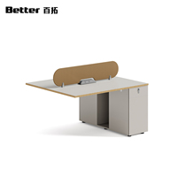 Poste de travail moderne en bois pour 2 personnes, bureau linéaire pour personnel avec écran de séparation, armoire de rangement, design ergonomique pour bureau ouvert