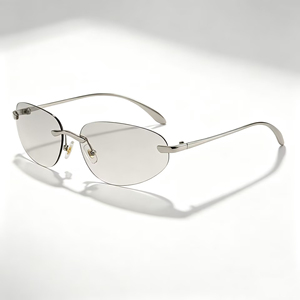 Occhiali da Sole Senza Montatura Y2k per Donne, Montatura in Metallo, Marca di Lusso, Occhiali da Sole Chic a Occhio di Gatto, Lenti con Pellicola Oceanica, Occhiali Ovali Senza Montatura - Product Image 3