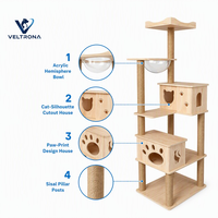 Arbre à chat capsule spatiale avec dôme en acrylique, maison pour chat en bois et pilier en sisal, mobilier d'escalade pour chat, vente en gros