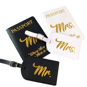 Porta Pasaportes de Viaje de Piel Sintética con Estampado Dorado para Hombre y Mujer, Sin Cierre, Juego de Etiquetas para Equipaje, Logotipo Personalizado Disponible - Product Image 1