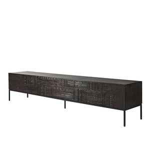 Premium Mango Wood <b>TV</b> <b>Stand</b> with Mild Steel Legs Black Wooden and Metal Finish Modern Entertainment Cabinet for Home Furniture - Product Image 1