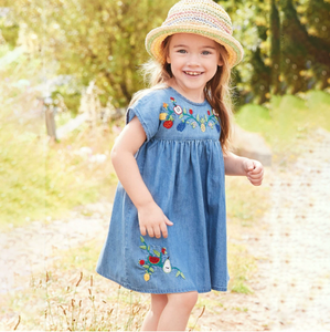 2025 vestidos de bebé lindo vestido de mezclilla con estampado Floral para niñas cuello redondo Casual <span class=keywords><strong>Bagel</strong></span> corto para ropa de verano para niños falda de niñas - Product Image 1