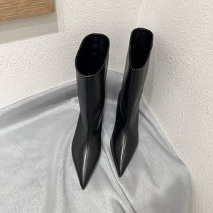 Stivaletti da Donna in PU con Punta a Gatto, Stile Coreano, Nuovi Modelli Autunno Inverno 2026, Tacco Basso e Sottile, Retro, a Punta Larga - Product Image 3