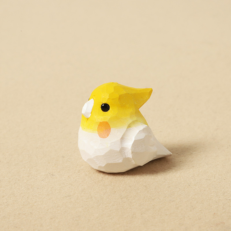 Wood-carved white cockatiel-standalone ornament