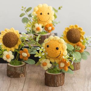 Factory Custom Handmade 13-21cm Simulation Flowers Potted <b>Plant</b> Knitted Decoration Smiling Sunflower Crochet Toys - Product Image 2