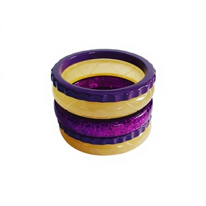 Classic Round Carved Resin <b>Bangle</b> Set in Stylish Bracelet Purple Green Cream Floral Pattern Artistic Design Craft Party Woman - Product Image 6