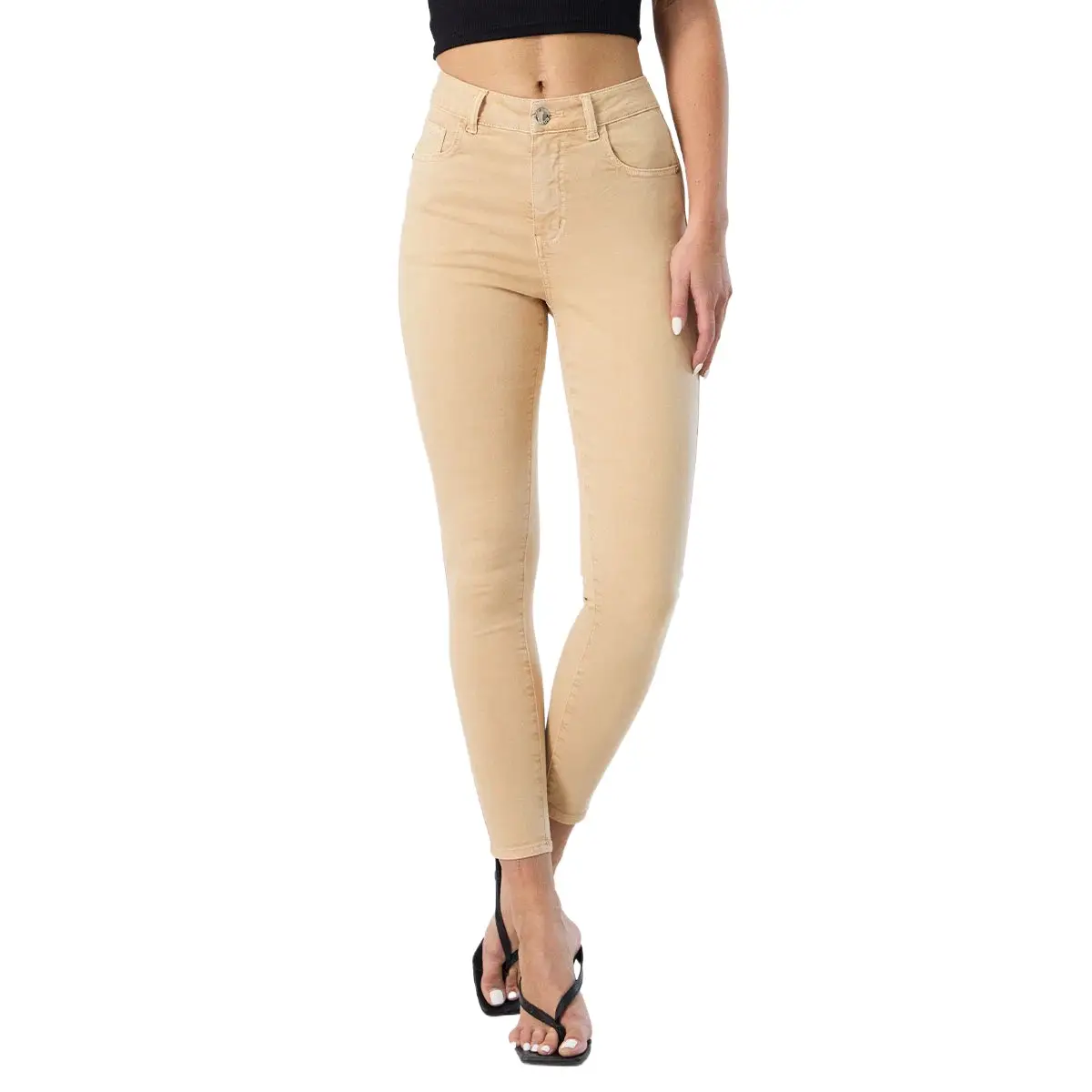 Hersteller Verkauf Khaki farbige Stretchy Skinny Low Rise Jeans für Frauen Trendy Seven Point Pants Casual