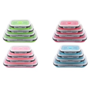 3/4 Pcs Eco Friendly Reusable <b>Collapsible</b> Lunch Box Silicone Bento Food <b>Storage</b> Box Pizza <b>Storage</b> Food Container Set - Product Image 1