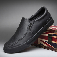 Chaussures en cuir pour hommes, mocassins souples noirs à bout rond, chaussures décontractées pour hommes en promotion, confortables, tendance rétro 2025, en PU, nouveauté