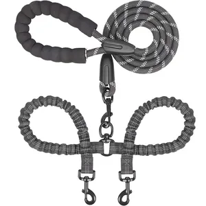 Comfortable Shock Absorbing Reflective Bungee 360 Swivel Double Dog Leashes For Pet Walking Training
