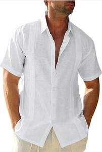 Camicia in Lino da Uomo per Primavera ed Estate, Design Cubano Shagua <span class=keywords><strong>Abella</strong></span>, Stile Casual con Colletto, 100% Cotone, Maniche Corte Bicolore - Product Image 4
