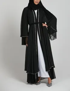 OEM uzun kollu katı mütevazı elbise kadınlar için yüksek kalite şifon ile müslüman gevşek robe açık abaya elbise islam giyim
