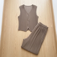 Ensemble décontracté 3-en-1 plissé uni pour femme, col en V, sans manches, mi-mollet, en polyester, résistant aux plis, nouveau style, pour l'été