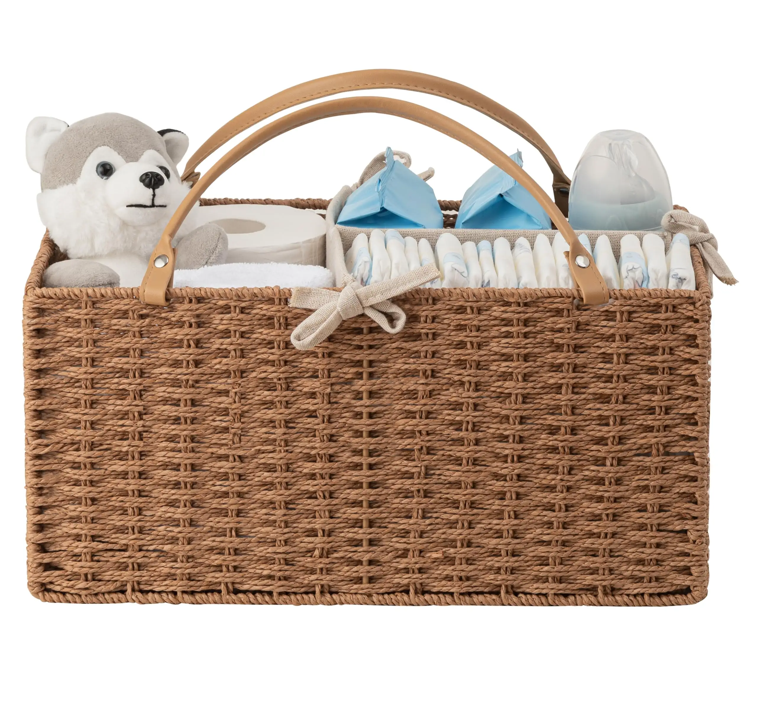 Baby Diaper Caddy Organizer Paper Rope Storage Baskets Nursery Bin with Removable Divider Newborn Essentials Gift