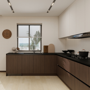 Fabricant d'armoires <span class=keywords><strong>de</strong></span> cuisine encastrées modernes avec finition bicolore pour promoteurs et entrepreneurs immobiliers - Product Image 6