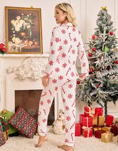 European-Style Christmas New Year Double Collar Pajama Set for Women Long Sleeves <b>Pants</b> Elastic Waist Soft Cartoon for Home Wear - Product Image 6