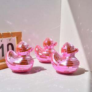 창더 디스코 볼 오리, 노란색, 은색, 분홍색 귀여운 반짝이는 거울 오리 장식품, 집 책상 테이블 선반 장식용 - Product Image 2