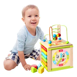Hete Verkoop Houten Activiteit Kubus, Montessori Speelgoed Multifunctioneel Educatief Sensorisch Speelgoed Voor 1-2 Jaar Oude Baby Peuter