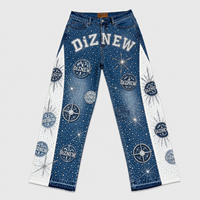 DiZNEW High Street Men Nautical Star Jeans Contrast Patchwork Heavyweight Baggy Wide Leg Denim Trousers OEM Factory