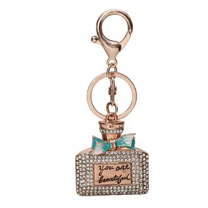 Perfume bottle Shaped Design Keychain Crystal Keyring Tote bag Key Chain for women