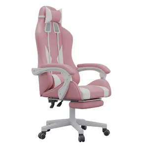 เก้าอี้พรีเมี่ยมลายหัวใจสีชมพูสำหรับเล่นเกม,เก้าอี้น่ารักพร้อมที่วางเท้าออกแบบโลโก้ได้ตามหลักสรีรศาสตร์