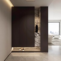 Meuble à chaussures sur mesure pour entrée, unité intégrée à la porte d'entrée ; Design moderne et minimaliste, rangement pratique pour la maison, en bois massif