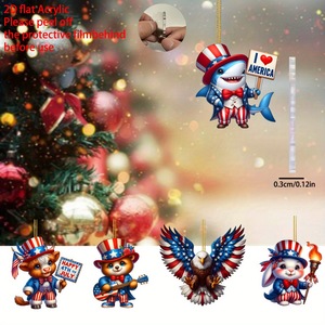 Ensemble de 5 pendentifs artisanaux écologiques à thème de la fête de l'Indépendance américaine, best-seller, avec des animaux de dessin animé en <span class=keywords><strong>2D</strong></span> - Product Image 1