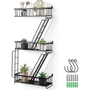 Présentoir de plantes en forme de Z moderne-Finition or noir, effet flottant minimaliste pour la maison/café - Product Image 2