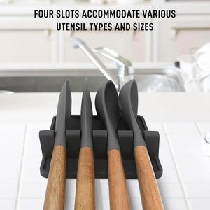 Support à ustensiles en silicone résistant à la chaleur à 4 fentes, multicolore, pour cuillères, fourchettes, spatules, antidérapant, rangement pour vaisselle - Product Image 4