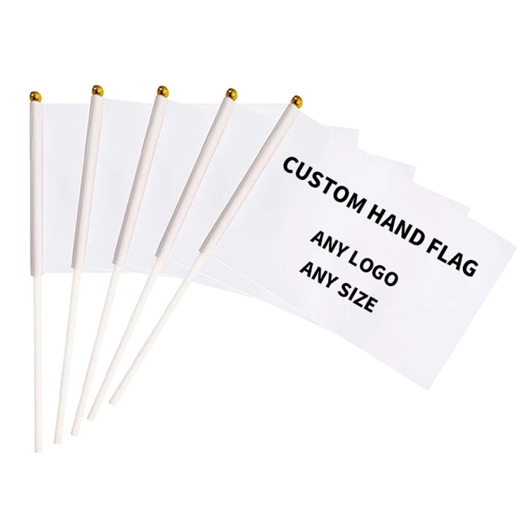 Personalized Design Logo Small Mini Stick Flag Custom Hand Held Waving Flag With Plastic Pole