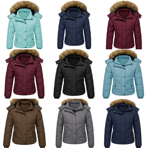Chaqueta Acolchada Gruesa para Mujer, con Capucha, Cierre de Cremallera, Tejido Liso Teñido, Impermeable, Resistente al Viento, con Ribete de Piel Sintética, para Invierno - Product Image 1