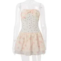 Robe à encolure en cœur avec ourlet à volants, à pois, mode estivale