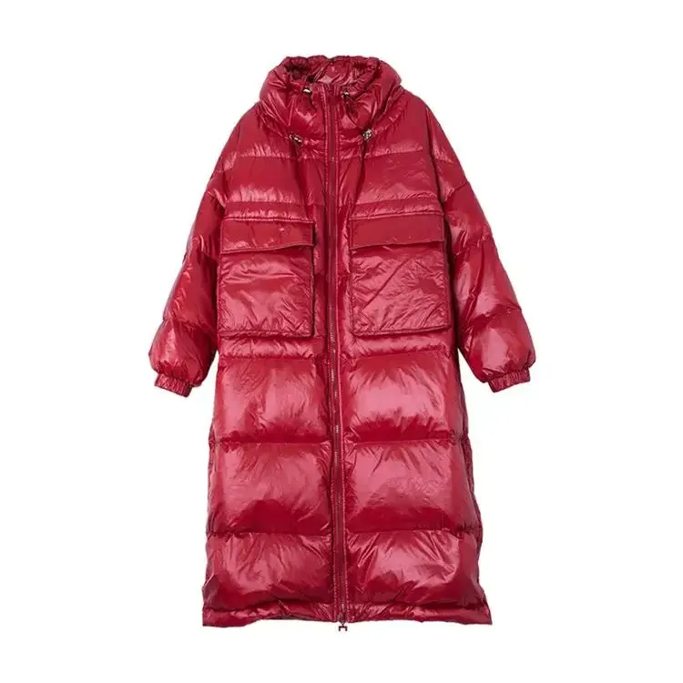新しいデザインの女性の長い冬のコートグースウォームコート防水機能バブル生地ナイロン裏地パターン綿の作業使用
