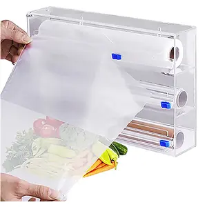 Benutzer definierte 3 in 1 Plastikfolie Spender Küche Aluminium folie Wachspapier Organizer Halter Acryl folie Spender mit Schiebe schneider