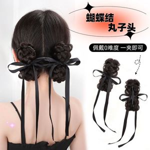 Moño de cinta con doble lazo y clip para mujer, extensión de cabello sintético estilo cola de caballo con encaje - Product Image 4