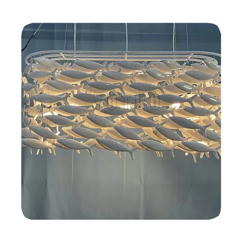 Nuovo Design personalizzato arte moderna di vetro lampadario di pesce grande illuminazione decorativa illuminazione a sospensione 2024