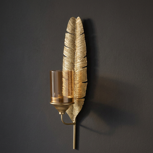 AK laiton moderne minimaliste doré décoratif plume conçu bougeoir mural suspendu pour la décoration - Product Image 1