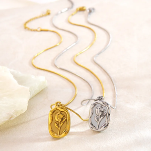 Elegante Collar con Colgante de Acero Inoxidable 304 Chapado en Oro de 18K, Diseño de Flor en Relieve, Joyería Casual - Product Image 3