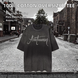 T-shirt en coton oversize délavé unisexe à col rond et manches courtes, imprimé, style streetwear décontracté - Product Image 2