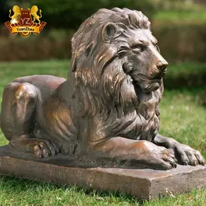Patung singa perunggu cor besar kerajinan hewan logam tampilan halaman rumah luar ruangan
