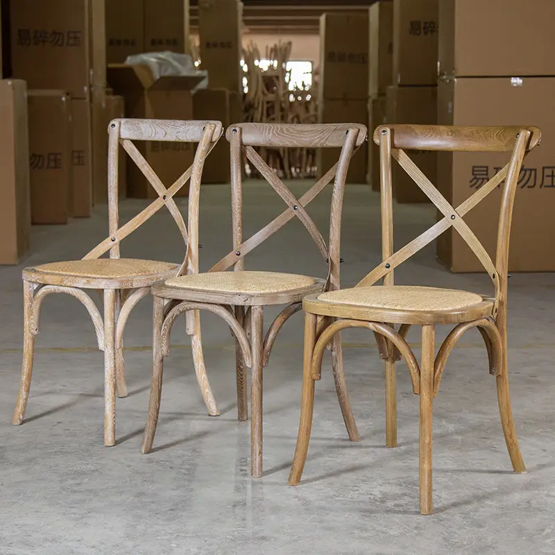 देहाती विंटेज शैली Bentwood Stackable कुर्सी लकड़ी Crossback कुर्सी रेस्तरां बिस्ट्रो कुर्सी