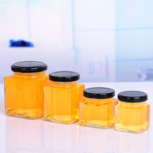 Vuoto molti formato disponibile 50g ~ 1000g di <span class=keywords><strong>vetro</strong></span> quadrato honey jar barattolo di marmellata di canning vaso con vite di metallo nero o coperchio d'oro - Product Image 1