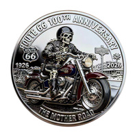 Pièce de collection commémorative en métal Stock Route 66 100ème anniversaire, Motocycliste squelette, Souvenir