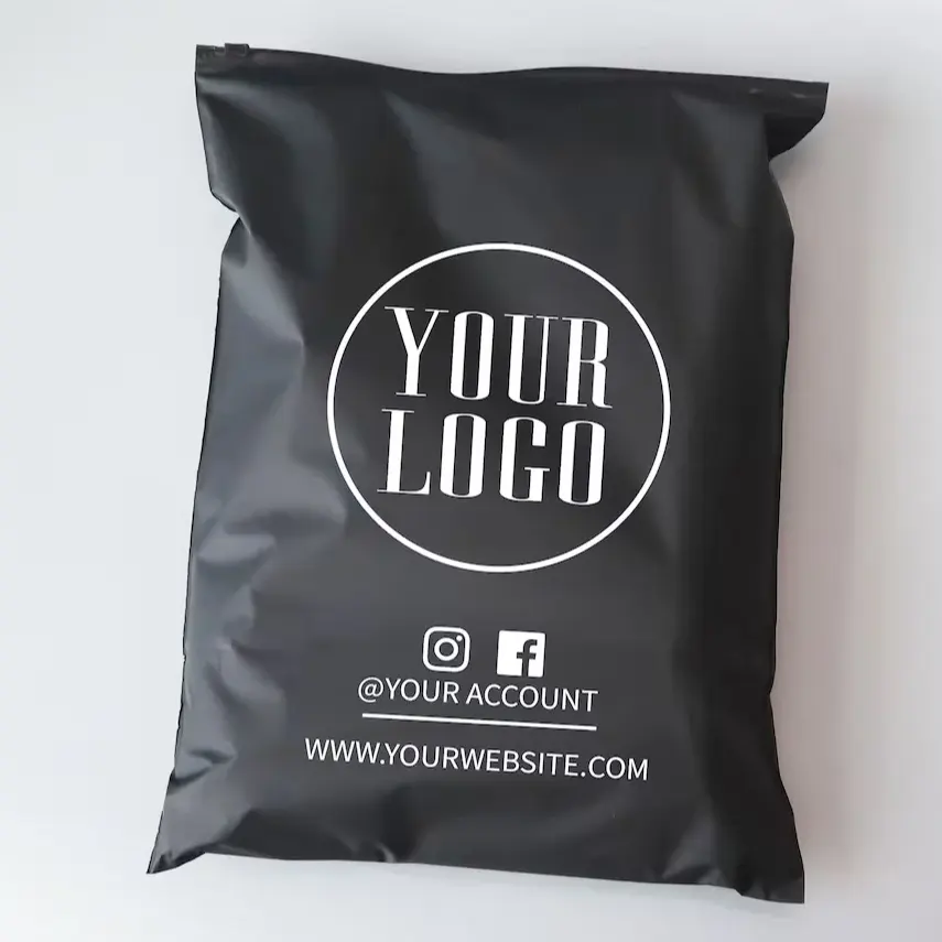 Borsa con chiusura a Zip personalizzata per abbigliamento in plastica con chiusura a chiusura lampo biodegradabile in PVC smerigliato nero opaco con Logo