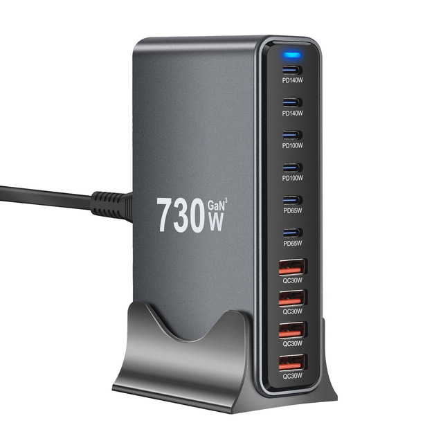 Multi Functional Charging Device Desktop Charger 730W GaN High-Power Station USB-C 8-Port PD GaN for iphone 15 Pro Max
