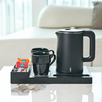 Bouilloire Électrique Sans Fil 1200W 1L avec Plateau, Contrôle de Température, Arrêt Automatique, Protection Anti-Ébullition à Sec, Rotation à 360°, Idéale pour Hôtels